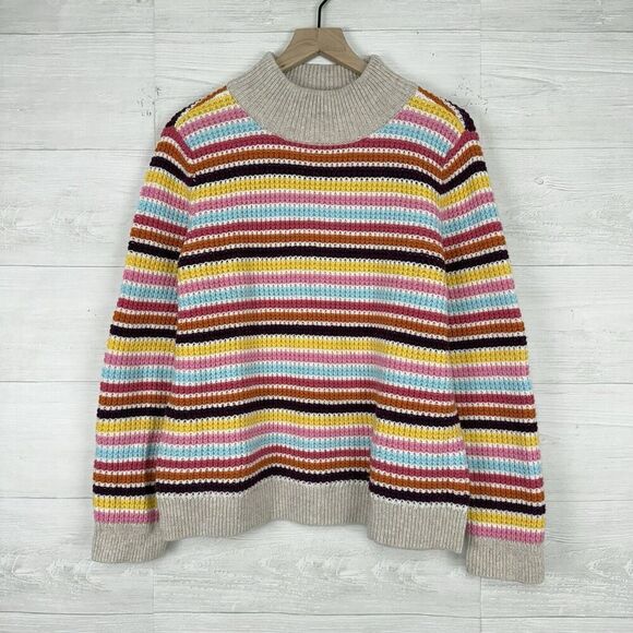 Talbots Mockneck Sweater Women L Happy Stripe Classic Cotton Blend Preppy Fun - Picture 2 of 15